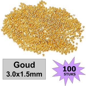 Fako Bijoux® - Knijpkralen - Crimp Beads - Metaal - 3.0x1.5mm - 100 Stuks - Goudkleurig
