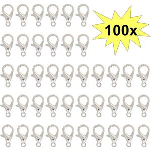 Fako Bijoux® - Karabijn Sluitingen - Karabijnsluitingen - Karabijnhaakjes - Zilverkleurig - 14mm - 100 Stuks