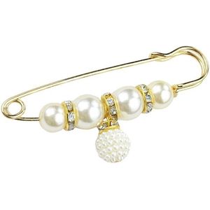 Fako Bijoux® - Sierspeld - Sjaalspeld - Vestclip - Vestsluiting - Witte Parels - 55mm - Goudkleurig
