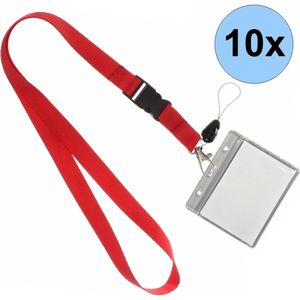 Fako Bijoux® - Keycord + Badgehouder Plastic XL - Sleutelkoord - Badgehouder - 51cm - 20mm - Rood - 10 Stuks