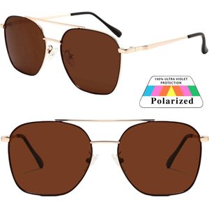 Fako Sunglasses® - Zonnebril Vierkant - Polariserend - Polarized Zonnebril - Heren Zonnebril - Dames Zonnebril - Model Tom - Goud - Bruin