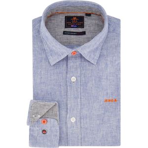 New Zealand - Casual Overhemd - Blauw Gemêleerd - 55% Linnen 45% Katoen