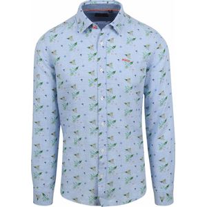 New Zealand overhemd normale fit blauw geprint linnen