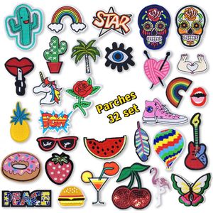 Mooie patches - diverse collectie 32 delige set – Cartoonstijlmix - Kleding Patchs - Patches - Strijk Embleem - stof & strijk applicatie - Versiering Voor Kleding