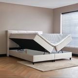 Boxspring bed met opbergruimte - 140x200 cm - Beige - Opbergbed - Barcelona Inclusief matras en topper