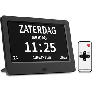 FEDEC Digitale Dementieklok XL Beeldscherm - Digitale fotolijst - Afstandsbediening - Alarmfunctie - Kalenderklok - Zwart