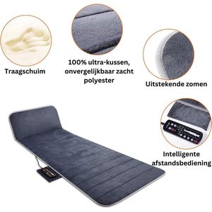 Massage Mat Warmte - Foam massagemat met warmte, vibratiemassagemat met 10 vibratiemotoren voor nek, rug, taille, benen, cadeau voor mannen en vrouwen