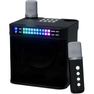 Karaoke - Karaokemachine met twee draadloze microfoons, ledverlichting, oplaadbare bluetooth-verbinding, draagbaar PA-luidsprekersysteem, geschikt voor home entertainment en outdoor-activiteiten