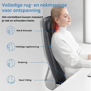 Shiatsu Massage Stoel - rugmassage-apparaat, Shiatsu-massagekussen met warmtefunctie en vibratiefunctie, in hoogte verstelbare en S-vormige massagekussen, elektrische stimulator voor nek en schouder, zwart