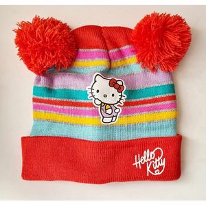 Hello Kitty Muts Junior Acryl Rood/Roze/Blaw/Groente met streppen One-size Sinterklaas gift