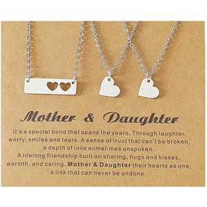 Moeder Dochter Sieraden voor 3 met Hartjes - Zilverkleurig - Moeder Dochter Ketting - Vriendschapsketting Cadeau - Pax Amare