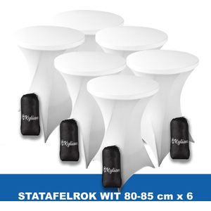 Statafelrok Wit x 6 – 2 jaar garantie met Opbergtas - ∅ 80-85 x 110 cm - Statafelhoes - Luxe Extra Dikke Stretch Sta Tafelrok voor Statafel – Kras- en Kreukvrije Hoes