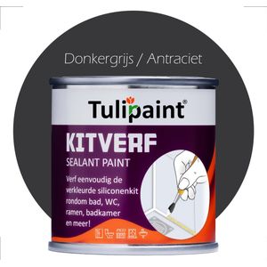 Tulipaint Kitverf (Donkergrijs / Antraciet) - Kit verven - Siliconenkit verven schilderen - Kitstift - Kitranden vieze verkleurde gele vergeelde Kit schoonmaken reinigen reiniger - Kitreiniger