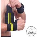 Wrist Polsbanden - 2 stuks - Geel / Zwart - Fitness en Crossfit Polsband- Polsbandage Wrist Support Wraps - Pols Bandage Band - Bodybuilding Support - Gewichthef Straps - Krachttraining Lifting Workout Straps