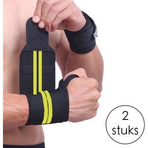 Wrist Polsbanden - 2 stuks - Geel / Zwart - Fitness en Crossfit Polsband- Polsbandage Wrist Support Wraps - Pols Bandage Band - Bodybuilding Support - Gewichthef Straps - Krachttraining Lifting Workout Straps