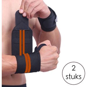 Wrist Wraps - 2 stuks - Oranje / Zwart - Fitness en Crossfit Polsband- Polsbandage Wrist Support Wraps - Pols Bandage Band - Bodybuilding Support - Gewichthef Straps - Wrist Polsbanden - Lifting Straps