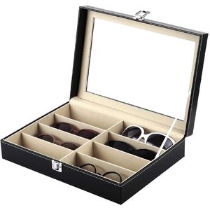 Zonnebrillen opberg box voor 8 Brillen - Zwart - 33,5 x 24,5 x 8,5 cm - Zonnebrillen Organizer - Opbergdoos voor Zonnebrillen en Brillen - Brillen Opberger - Brillen Organizer