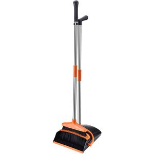 Stoffer en Blik met Lange Steel - 87 cm - Oranje / Zwart - Stoffer en Blik op Steel - Stoffer Lang