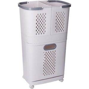 Wasmand 3 Vakken - Wit - Wasmand met Wieltjes - Wassorteerder met Drie Vakken - Kunststof Wasmand