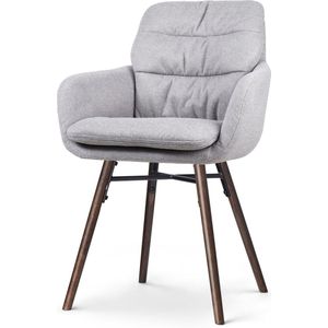 Nolon Nena-Mia Eetkamerstoel Beige - met Armleuning - Stof - Hoge Rugleuning - Walnoot Poten