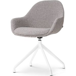 Nolon Nola-Mae draaibare eetkamerstoel bouclé taupe - wit onderstel