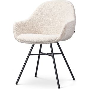 Nolon Noa-Mae Eetkamerstoel - Bouclé Beige - Stof - Zwart Metalen Poten