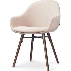 Eetkamerstoel - Beige - Stof - Houten Poten met Walnoot Finish