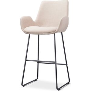 Nolon Nino-Eef Barkruk Beige - met Armleuning - Zwart Onderstel - 75 cm - Barkruk met Rugleuning - Lage Armleuning