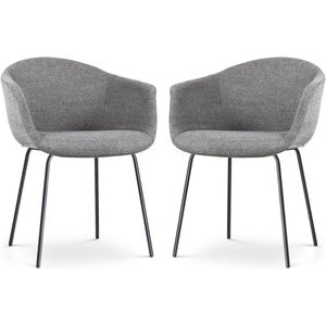 Nolon Nora-Otis Eetkamerstoelen Set van 2 Donkergrijs - met Armleuning - Stof - Zwarte Poten