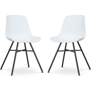 Nolon Noa-Pip Eetkamerstoelen Set van 2 Wit - Kunststof Zitting - Zwart Metalen Onderstel - Modern - Industrieel