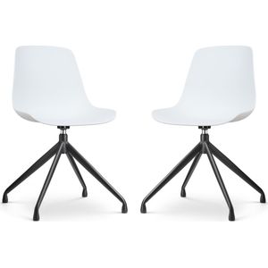 Nolon Nola-Pip Draaibare Eetkamerstoelen Wit - Zwart Onderstel - 2x