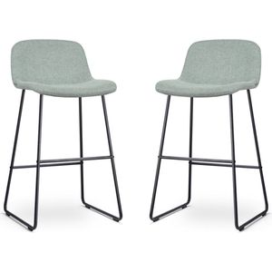 Nolon Nino-Mats Barkrukken Set van 2 Zacht Groen - Zwart Onderstel - Zithoogte 75 cm - Stof - Keuken