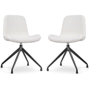 Nolon - Nola-Fé Eetkamerstoelen Set van 2 - Gebroken Wit - Stof - Zwart Metalen Onderstel