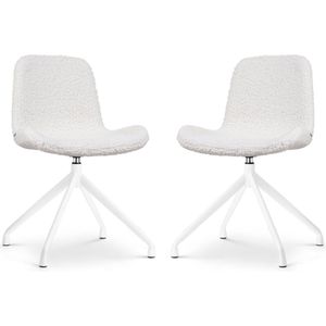 Nolon - Nola-Fé Eetkamerstoelen Set van 2 - Gebroken Wit - Stof - Draaibaar - Metalen Onderstel