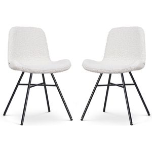 Nolon Noa-Fé Eetkamerstoelen Set van 2 Teddy Gebroken Wit - Stof - Zwart Onderstel - Modern