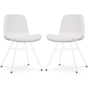 Nolon Noa-Fé Eetkamerstoelen Set van 2 - Gebroken Wit - Stof - Wit Onderstel