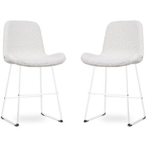 Nolon Nino-Fé Barkrukken Set van 2 Teddy Gebroken Wit - Wit Onderstel - 65 cm - Stof - Kookeiland - Barkruk met Rugleuning