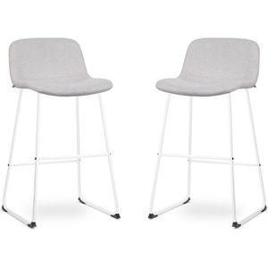 Nolon Nino-Mats Barkrukken Set van 2 Beige - Wit Onderstel - Zithoogte 75 cm - Stof - Keuken