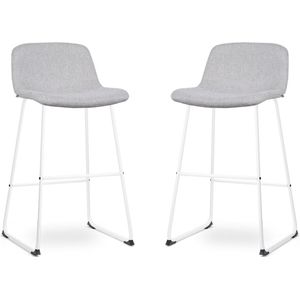Nolon Nino-Mats Barkrukken Set van 2 Lichtgrijs - Wit Onderstel - Zithoogte 75 cm - Stof - Keuken