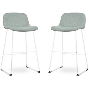 Nolon Nino-Mats Barkrukken Set van 2 Zacht Groen - Wit Onderstel - Zithoogte 75 cm - Stof - Keuken