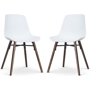 Nolon Nena-Pip Eetkamerstoelen Set van 2 Wit - Kunststof Zitting - Houten Poten - Walnoot - Modern - Scandinavisch