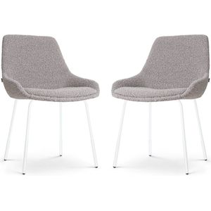 Nolon Nora-Isa Eetkamerstoelen Set van 2 Bouclé Taupe - Stof - Wit Onderstel - Design - Scandinavisch - Comfortabel