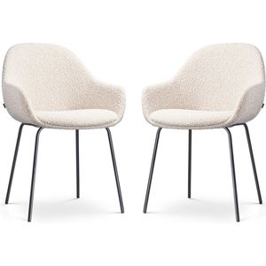Nolon Nora-Mae eetkamerstoel bouclé beige - zwart onderstel - set van 2