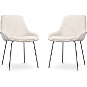 Nolon Nora-Isa Eetkamerstoelen Set van 2 Bouclé Beige - Stof - Zwart Onderstel - Design - Scandinavisch - Comfortabel