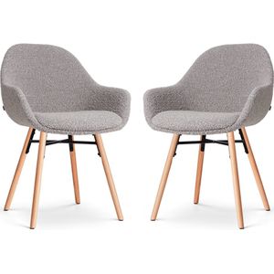 Nolon Nena-Mae Eetkamerstoelen Set van 2 - Bouclé Taupe - Houten Poten