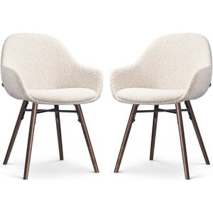 Nolon Nena-Mae Eetkamerstoelen Set van 2 - Bouclé Beige - Walnoot