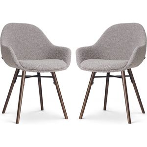 Nolon - Nena-Mae Eetkamerstoelen Set van 2 - Bouclé Taupe - Stof - Houten Poten - Walnoot
