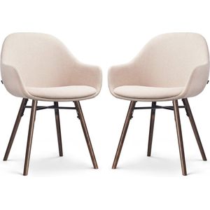 Nolon - Nena-Mae Eetkamerstoelen Set van 2 - Beige - Stof - Houten Poten - Walnoot
