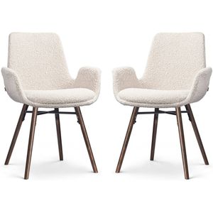 Nolon Nena-Eef Eetkamerstoelen Set van 2 - Bouclé Beige - Walnoot Hout