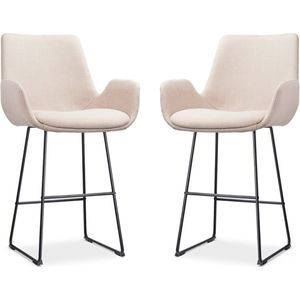 Nolon - Nino-Eef Barkrukken Set van 2 - Beige - Zwart Onderstel - Met Armleuning
